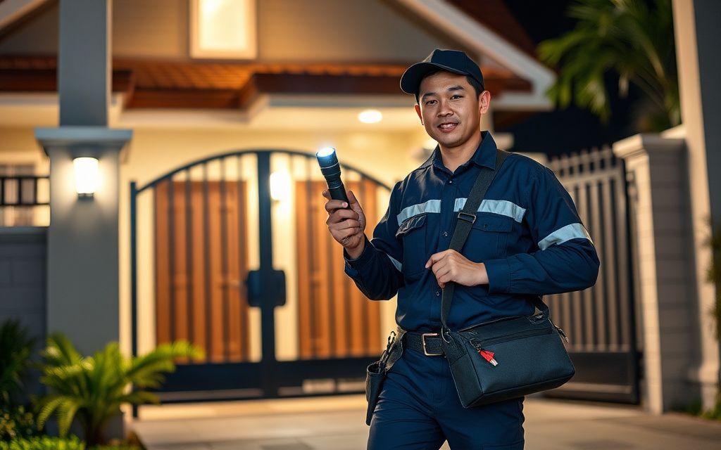 Night-time emergency plumbing call-out with portable lighting