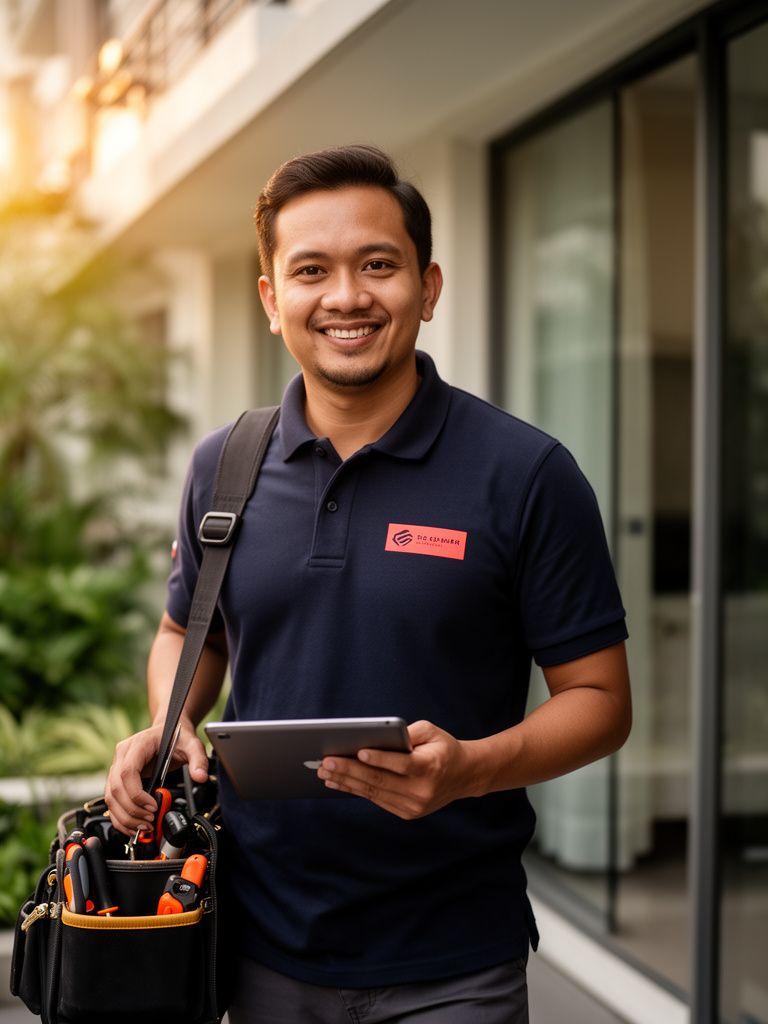 Turboniq technician arriving at a Kuala Lumpur condo with a service kit
